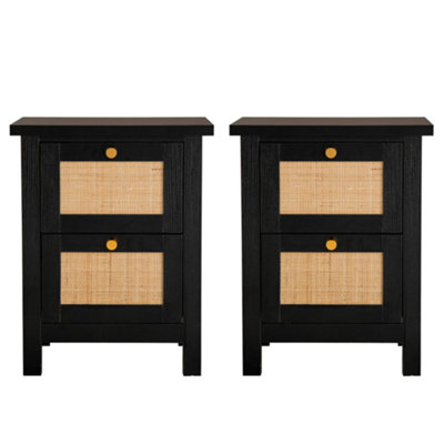 Hallowood Furniture Newquay Black Bedside With 2 Drawer And Real Rattan Front (Pair) from B&Q
