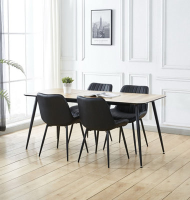 Hallowood Furniture Cullompton Large Extending Dining Table With 4 Black Bonded Leather Chairs from B&Q