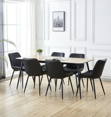 Hallowood Furniture Cullompton Large Extending Dining Table With 6 Black Bonded Leather Chairs from B&Q