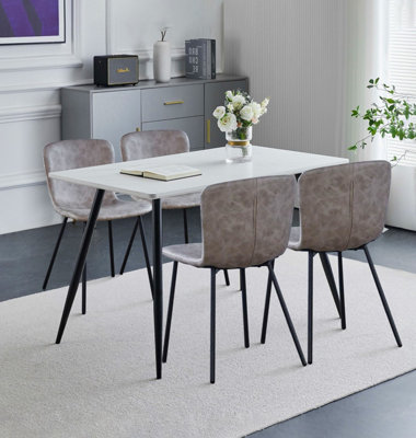 Hallowood Furniture Cullompton Rectangular Dining Table 120Cm With 4 Taupe Leather Effect Chairs from B&Q