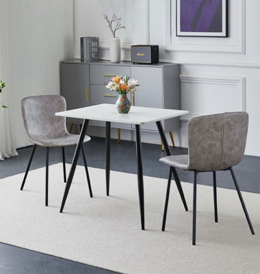 Hallowood Furniture Cullompton Small Rectangular Dining Table 80Cm With 2 Taupe Leather Effect Chairs from B&Q