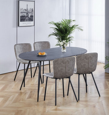 Hallowood Furniture Cullompton Large Oval Table (1.6M) With 4 Taupe Leather Effect Chairs from B&Q