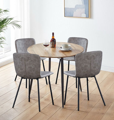 Hallowood Furniture Cullompton Round Dining Table 90Cm With 4 Faux Leather Chairs Grey