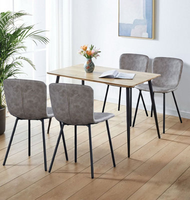 Hallowood Furniture Cullompton Small Rectangular Dining Table 120Cm With 4 Taupe Faux Leather Chairs from B&Q