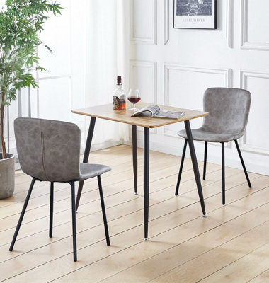 Hallowood Furniture Cullompton Small 80Cm Rectangular Dining Table With 2 Taupe Leather Effect Chairs from B&Q