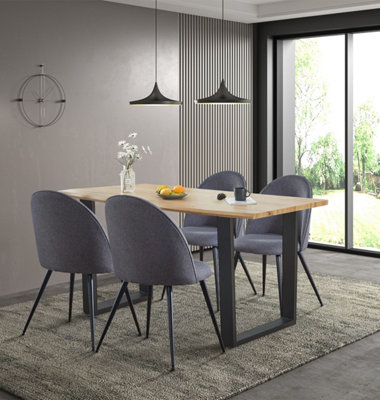 B&Q -  Cullompton Large Dining Table (1.6M) With 4 Dark Grey Curved Back Chairs