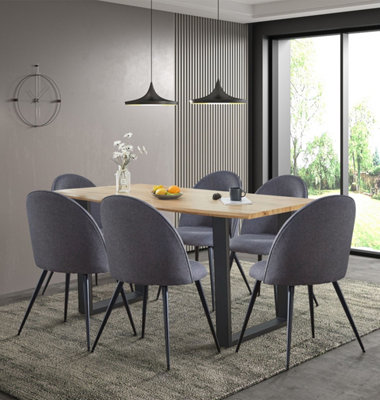 B&Q -  Cullompton Large Dining Table (1.6M) With 6 Dark Grey Curved Back Chairs