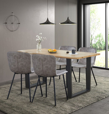 Hallowood Furniture Cullompton Large Dining Table (1.6M) With 4 Taupe Leather Effect Chairs from B&Q