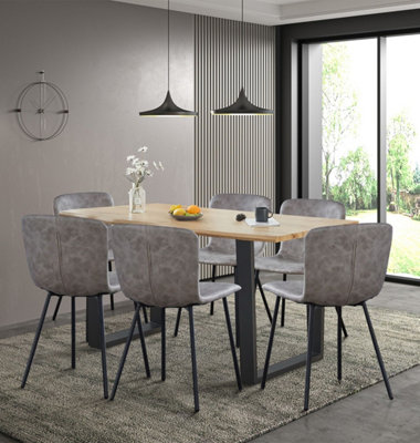 Hallowood Furniture Cullompton Large Dining Table (1.6M) With 6 Taupe Leather Effect Chairs from B&Q