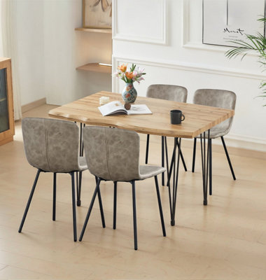 Hallowood Furniture Cullompton Large Dining Table 120Cm With 4 Taupe Leather Effect Chairs from B&Q