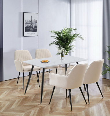 Hallowood Furniture Cullompton Rectangular Dining Table (1.2M) With 4 Beige Fabric Chairs from B&Q