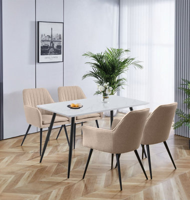 Hallowood Furniture Cullompton Rectangular Dining Table (1.2M) With 4 Light Brown Fabric Chairs from B&Q