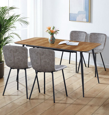 Hallowood Furniture Cullompton Large Extending Dining Table With 4 Taupe Faux Leather Chairs from B&Q