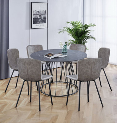 Hallowood Furniture Cullompton Large 120Cm Round Table With 6 Taupe Leather Effect Chairs from B&Q