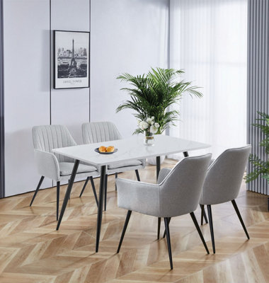 Hallowood Furniture Cullompton Rectangular Dining Table (1.2M) With 4 Steel Grey Fabric Chairs from B&Q