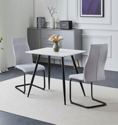 Hallowood Furniture Cullompton Small Rectangular Dining Table 80Cm With 2 Grey High Back Chairs from B&Q