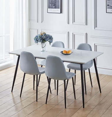 B&Q -  Cullompton Large Rectangular Dining Table (1.6M) With 4 Light Grey Fabric Chairs