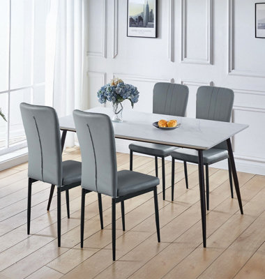 B&Q -  Cullompton Large Rectangular Dining Table (1.6M) With 4 Grey Faux Leather Chairs