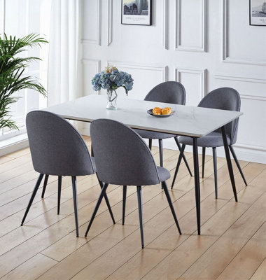 B&Q -  Cullompton Large Rectangular Dining Table (1.6M) With 4 Grey Fabric Curved Back Chairs