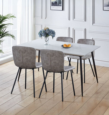 Hallowood Furniture Cullompton Large Rectangular Dining Table (1.6M) With 4 Taupe Leather Effect Chairs from B&Q