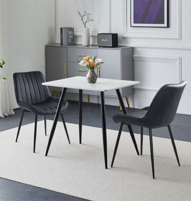 Hallowood Furniture Cullompton Small Rectangular Dining Table 80Cm With 2 Black Bonded Leather Chairs from B&Q