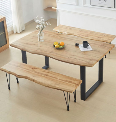 B&Q -  Cullompton Large Dining Table (160Cm) With 2 Dining Benches (150Cm)