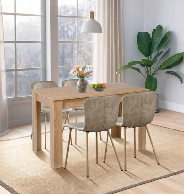 Hallowood Furniture Newquay Oak Fixed Top Table 120Cm With 4 Taupe Leather Effect Chairs from B&Q