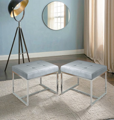 Hallowood Furniture Finley Velvet Stool In Soft Grey Colour With Metal Base (Pair) from B&Q