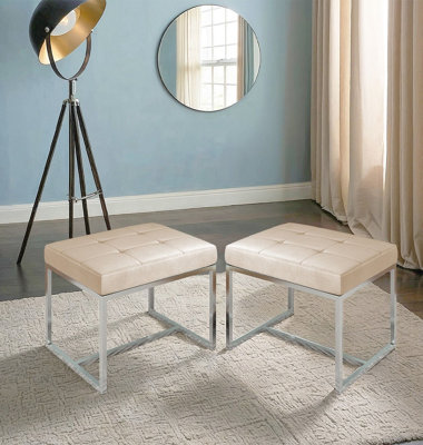 Hallowood Furniture Finley Velvet Stool In Velvet Cream With Metal Base (Pair) from B&Q