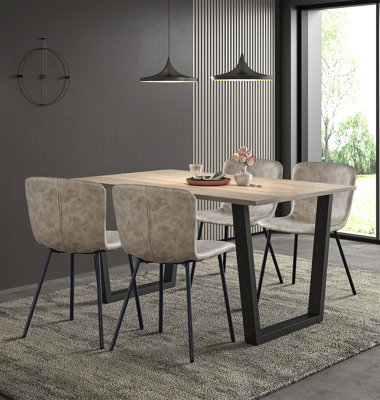 Hallowood Furniture Dudley Dining Set150Cm Modern Industrial Table With 4 Taupe Faux Leather Chairs from B&Q