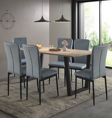 Hallowood Furniture Dudley 180Cm Dining Table Set With 6 Grey Faux Leather High Back Chairs from B&Q