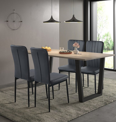 Hallowood Furniture Dudley 180Cm Dining Table Set With 4 Black Faux Leather High Back Chairs from B&Q