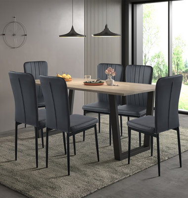 Hallowood Furniture Dudley 180Cm Dining Table Set With 6 Black Faux Leather High Back Chairs from B&Q
