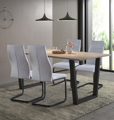 Hallowood Furniture Dudley 180Cm Dining Table Set With 4 Grey Fabric High Back Chairs from B&Q