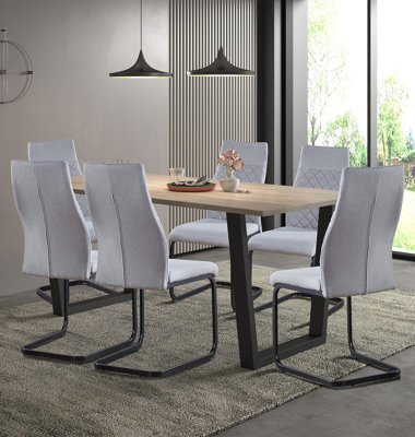 Hallowood Furniture Dudley 180Cm Dining Table Set With 6 Grey Fabric High Back Chairs from B&Q