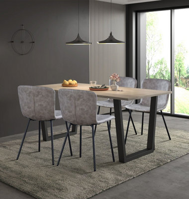 Hallowood Furniture Dudley 180Cm Dining Table Set With 4 Taupe Faux Leather Chairs from B&Q