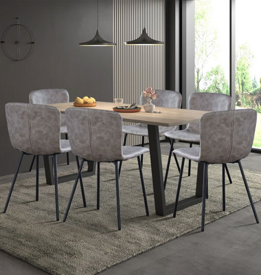 Hallowood Furniture Dudley 180Cm Dining Table Set With 6 Taupe Faux Leather Chairs from B&Q