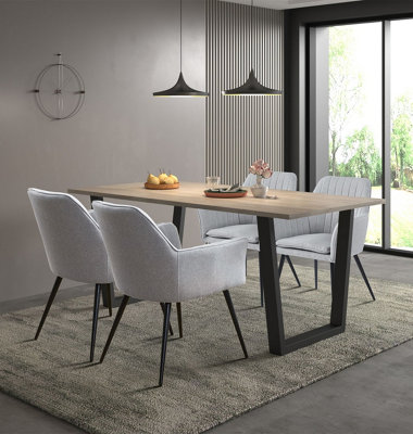 Hallowood Furniture Dudley 180Cm Dining Table Set With 4 Steel Grey Fabric Dining Armchair from B&Q