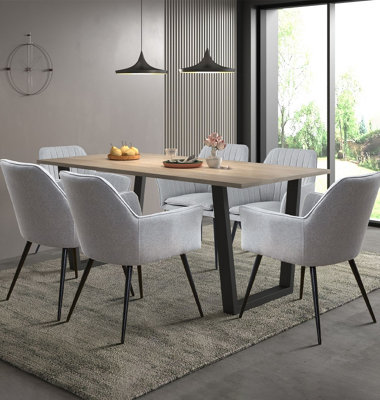Hallowood Furniture Dudley 180Cm Dining Table Set With 6 Steel Grey Fabric Dining Armchair from B&Q