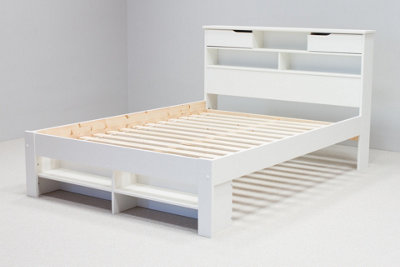 Save On Goods UK 5Ft King Size Pure White,wood,wooden Low Foot EndBed Frame.shaker Style With Shelves. Storage Drawer Options from B&Q