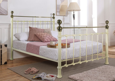 Save On Goods UK 5Ft King Size Brass Finish,ivory Cream,traditional Antique Victorian Metal Bed Frame from B&Q
