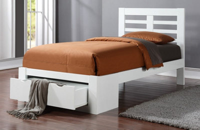 Save On Goods UK 3Ft Single White Wood Wooden Bed Frame.underbed Drawer Storage. Shaker Style,low Foot End from B&Q