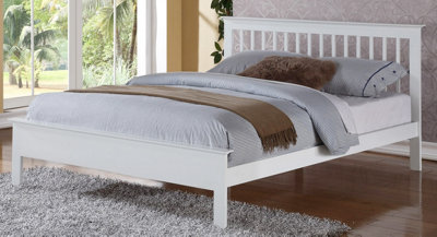 Save On Goods UK 4Ft6 Double White Wood Bed Frame.shaker,wooden.pure Bright White Painted Bedstead. Low Foot End Board from B&Q