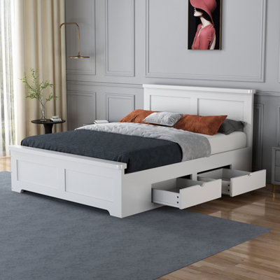 Save On Goods UK 4Ft6 Double 4 Drawer StorageSolid,strong,white Painted Wood Bed Frame.wooden Bedstead from B&Q