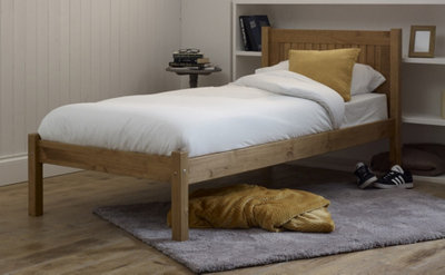 Save On Goods UK 4Ft6 Double Antique Honey Pine Bed Frame,wood,wooden Low Foot End,solid Panel Shaker Style from B&Q