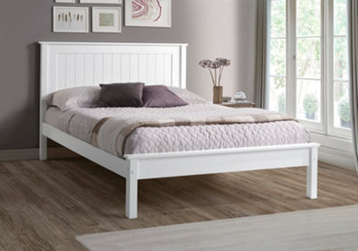 Save On Goods UK 4Ft6 Double Pure White,wood,bed Frame Wooden Low Foot End,solid Panel Bed Frame.shaker Style from B&Q