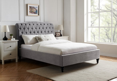 Save On Goods UK 3Ft Single Fabric UpholsteredGrey Bed Frame Light Grey,buttoned Back,curved ,bedstead from B&Q