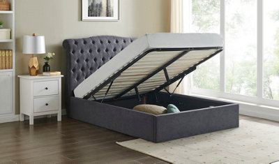 Save On Goods UK 4Ft6 Double Ottoman Fabric Bed Frame ,gas Lift Up,upholstered,dark Grey,buttoned Back,curved from B&Q