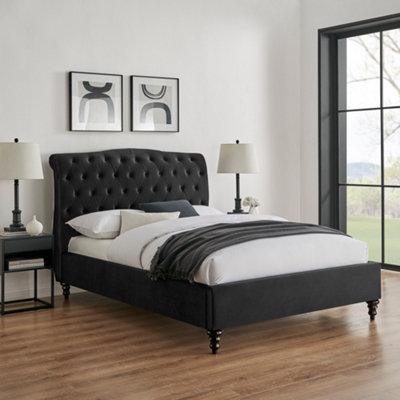 Save On Goods UK 3Ft Single Fabric UpholsteredBlack,buttoned Back,curved Bed Frame,bedstead from B&Q