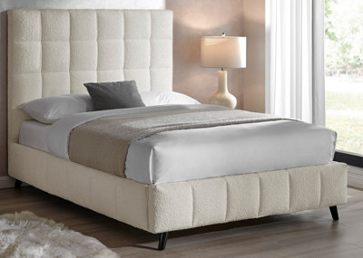 Save On Goods UK 5Ft King Size Ivory White,tall Headend Headboard Soft Fabric Boucle Upholstered Bed Frame from B&Q